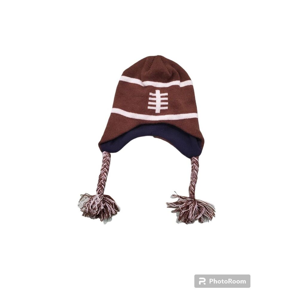 Boys Winter Football Hat Brown Beanie Football